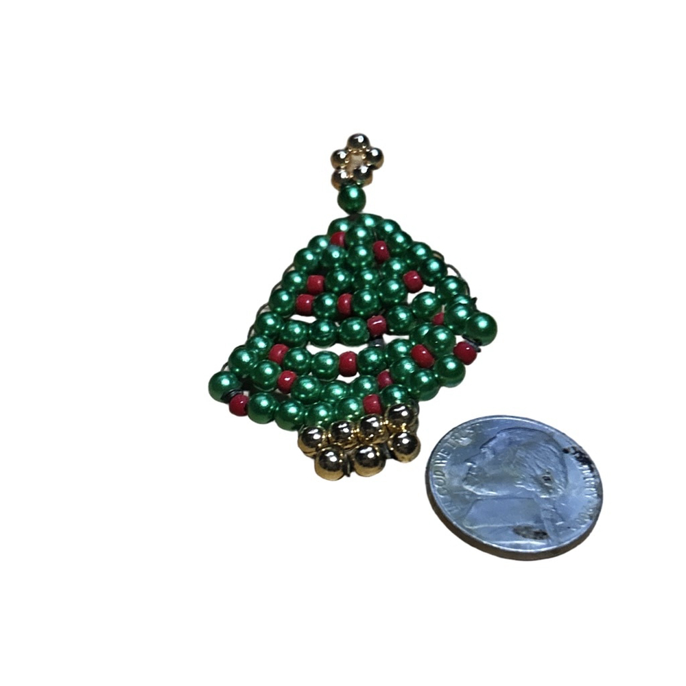 Christmas Tree Beaded Brooch Pin Green Red One Size - Picture 2 of 3